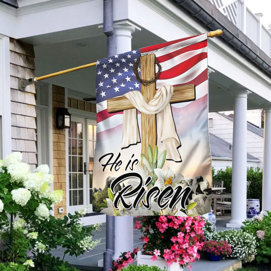 Easter Jesus He Is Risen American Flag - Easter House Flags - Christian Outdoor Easter Flags