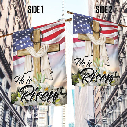 Easter Jesus He Is Risen American Flag - Easter House Flags - Christian Outdoor Easter Flags