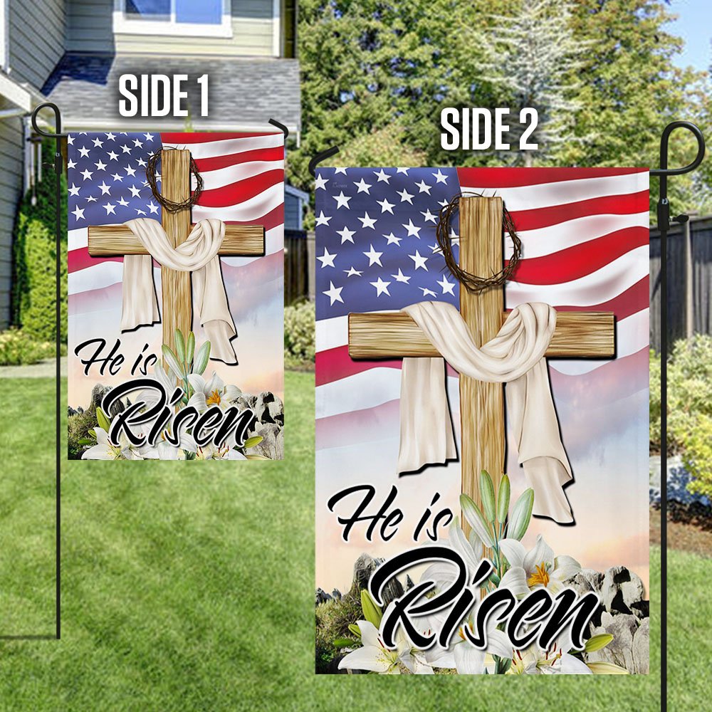 Easter Jesus He Is Risen American Flag - Easter House Flags - Christian Outdoor Easter Flags