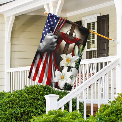 Easter Lilies Christian Cross American US Flag - Easter House Flags - Christian Easter Garden Flags