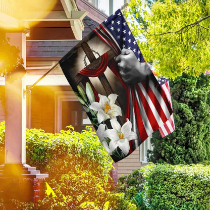 Easter Lilies Christian Cross American US House Flags - Christian Garden Flags - Outdoor Christian Flag