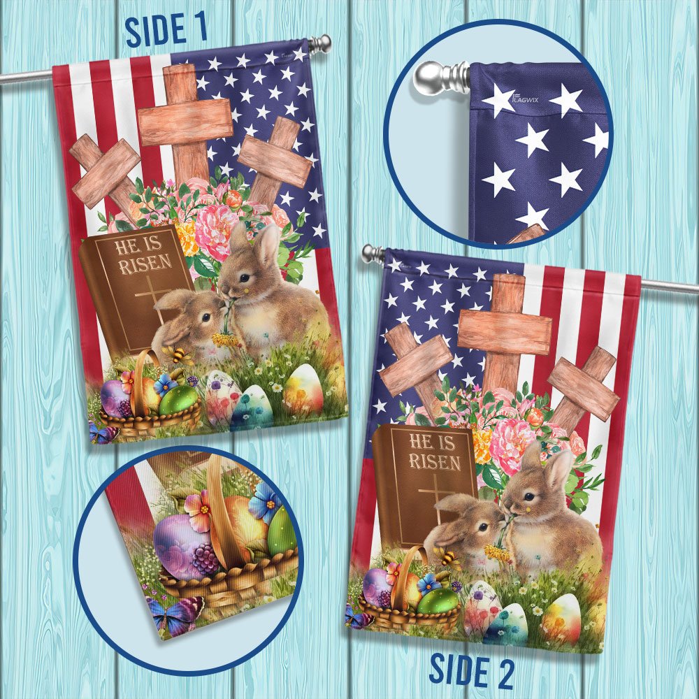 Easter Rabbit Bunny Flag He Is Risen Easter Day American Flag - Religious Easter House Flags - Christian Flag