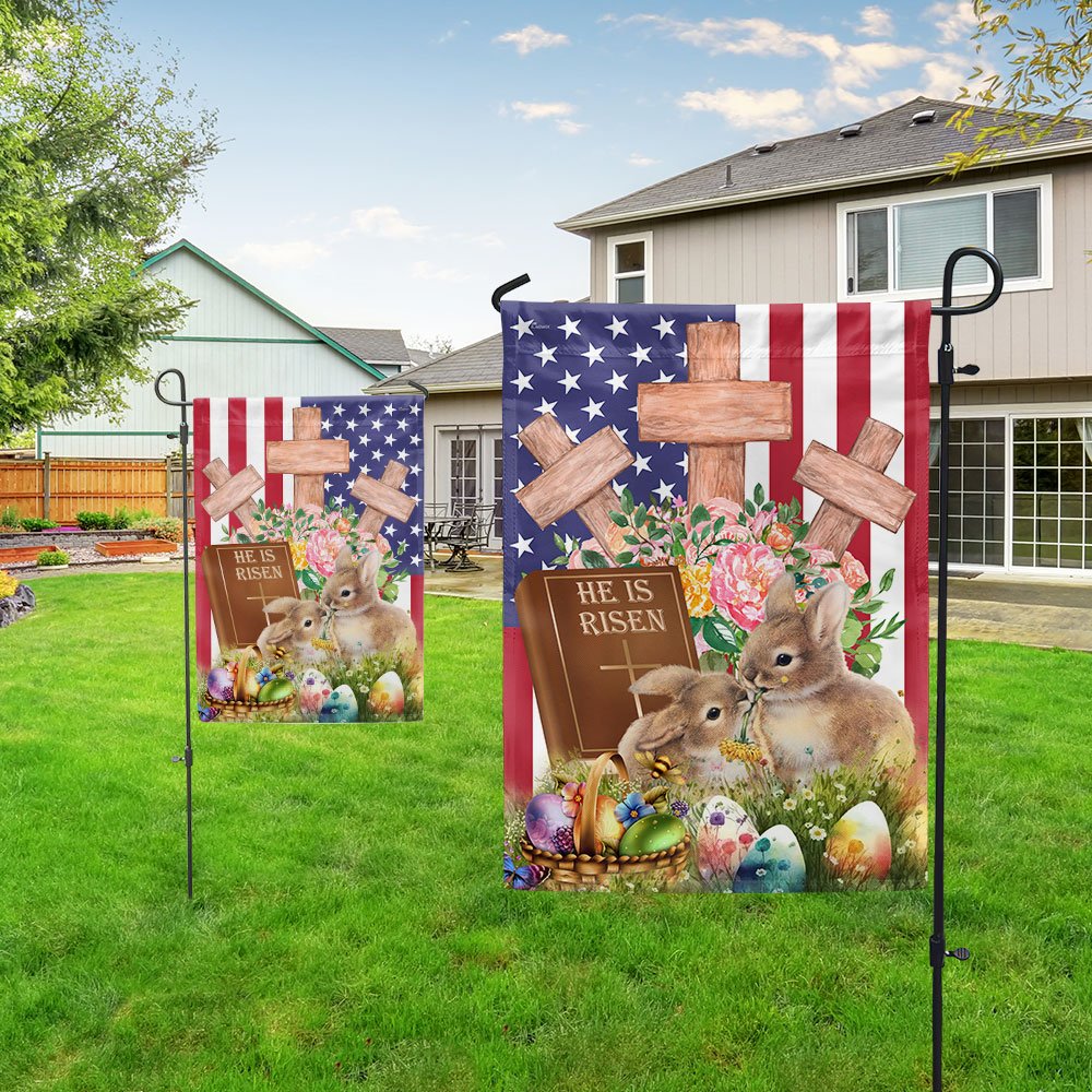 Easter Rabbit Bunny Flag He Is Risen Easter Day American Flag - Religious Easter House Flags - Christian Flag