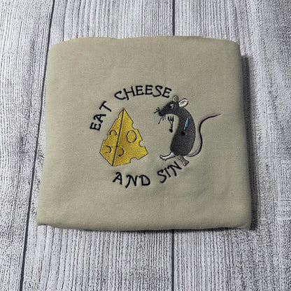 Eat Cheese And Sin Embroidered Sweatshirt, Women's Embroidered Sweatshirts