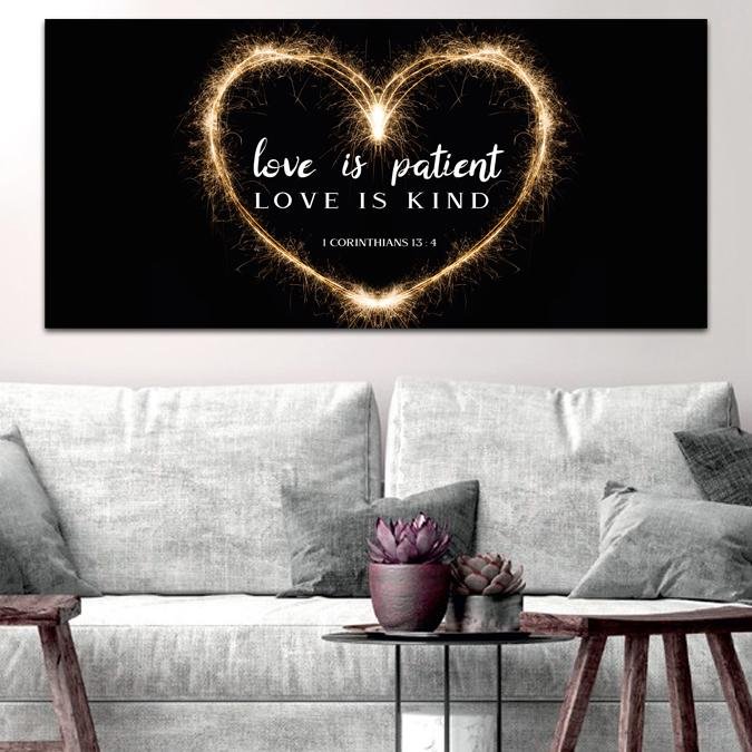 Electric Heart Love Is Patient, Love Is Kind Wall Art - Christian Canvas Wall Art