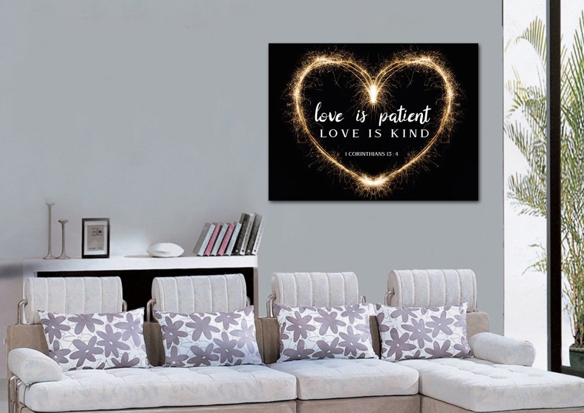 Electric Heart Love Is Patient, Love Is Kind Wall Art - Christian Canvas Wall Art