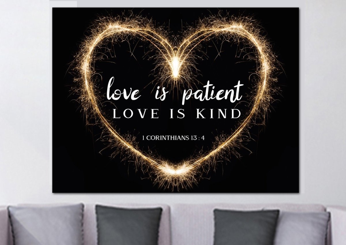 Electric Heart Love Is Patient, Love Is Kind Wall Art - Christian Canvas Wall Art