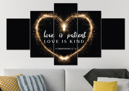 Electric Heart Love Is Patient, Love Is Kind Wall Art - Christian Canvas Wall Art