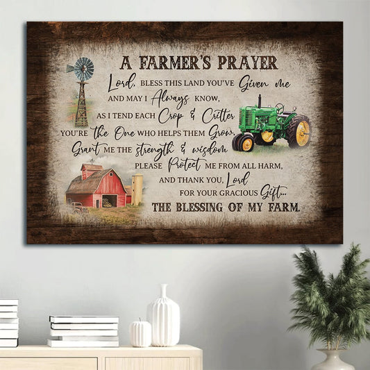 Electric Tricycle Red Barn Windmill Canvas A Farmer's Prayer Canvas Wall Art - Christian Wall Decor