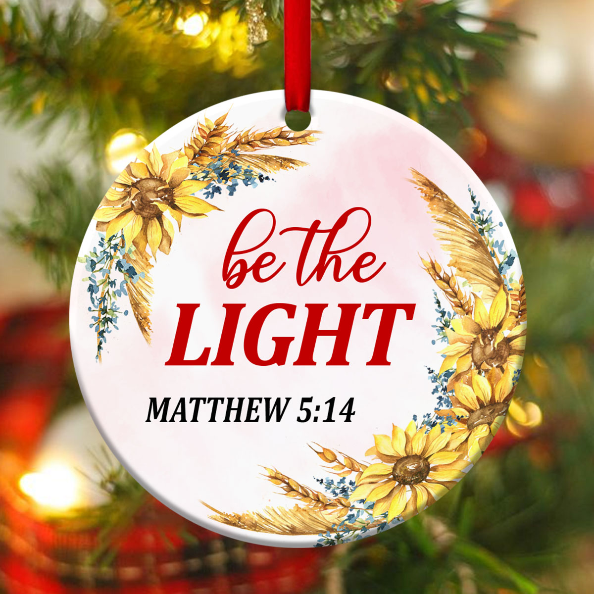 Elegant Flower Ceramic Circle Ornament - Be The Light - Christmas Decor - Funny Ornament