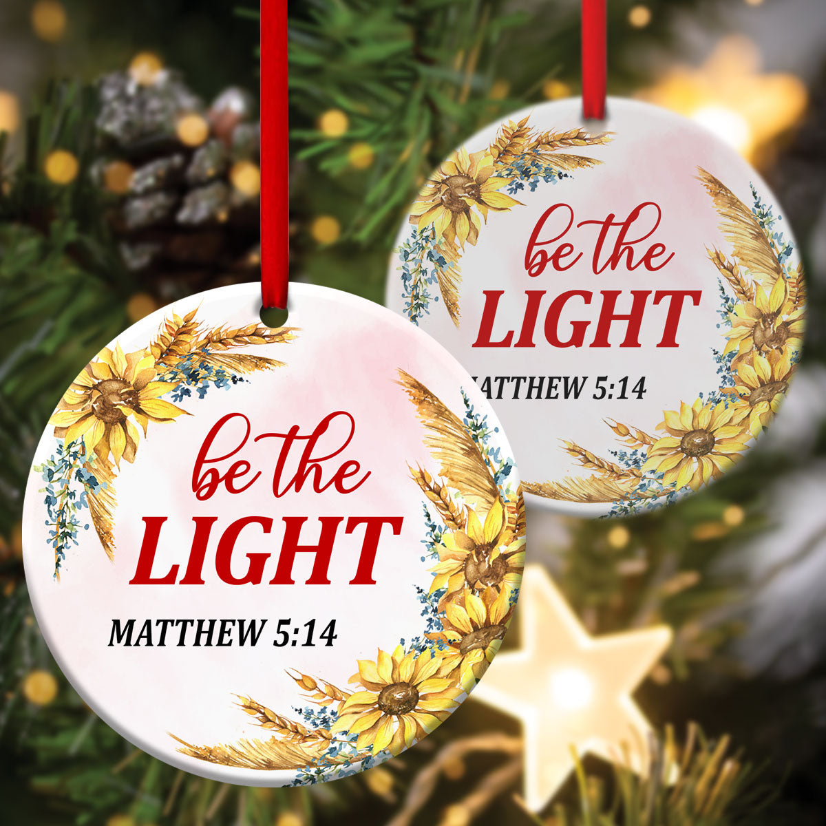 Elegant Flower Ceramic Circle Ornament - Be The Light - Christmas Decor - Funny Ornament