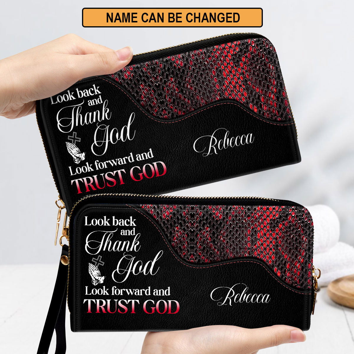 Elegant Religious Gift For Women Of God Look Back And Thank God Clutch Purse For Women - Personalized Name - Christian Gifts For Women