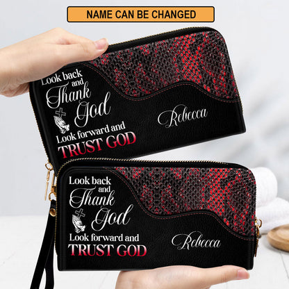 Elegant Religious Gift For Women Of God Look Back And Thank God Clutch Purse For Women - Personalized Name - Christian Gifts For Women
