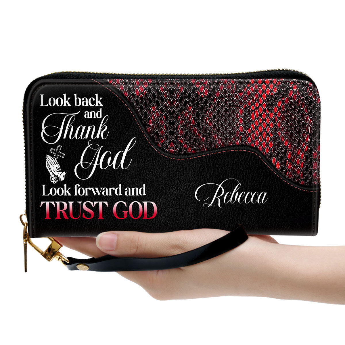 Elegant Religious Gift For Women Of God Look Back And Thank God Clutch Purse For Women - Personalized Name - Christian Gifts For Women