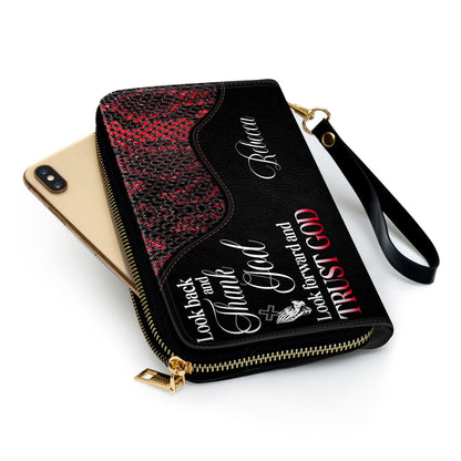 Elegant Religious Gift For Women Of God Look Back And Thank God Clutch Purse For Women - Personalized Name - Christian Gifts For Women
