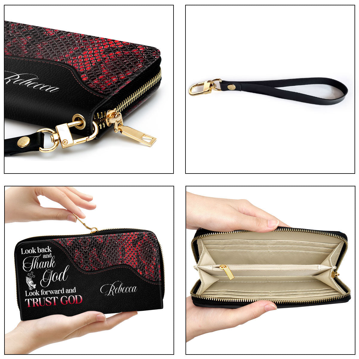 Elegant Religious Gift For Women Of God Look Back And Thank God Clutch Purse For Women - Personalized Name - Christian Gifts For Women