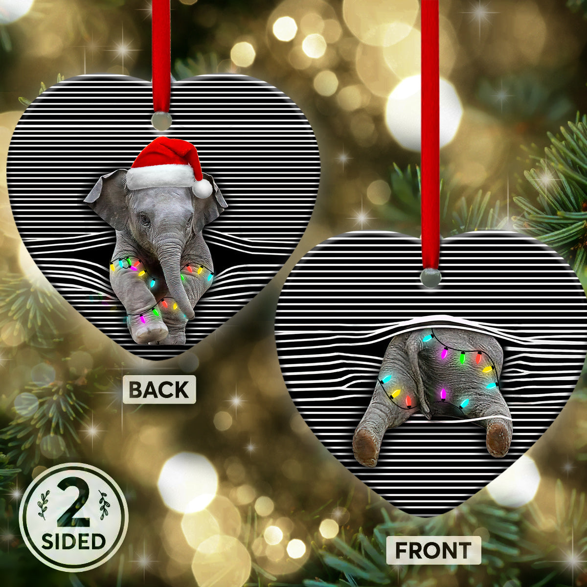 Elephant Christmas Style Heart Ceramic Ornament - Christmas Ornament - Christmas Gift