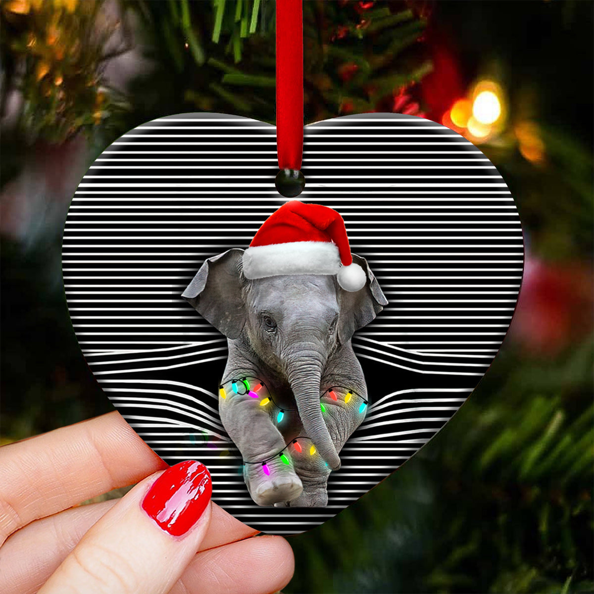 Elephant Christmas Style Heart Ceramic Ornament - Christmas Ornament - Christmas Gift