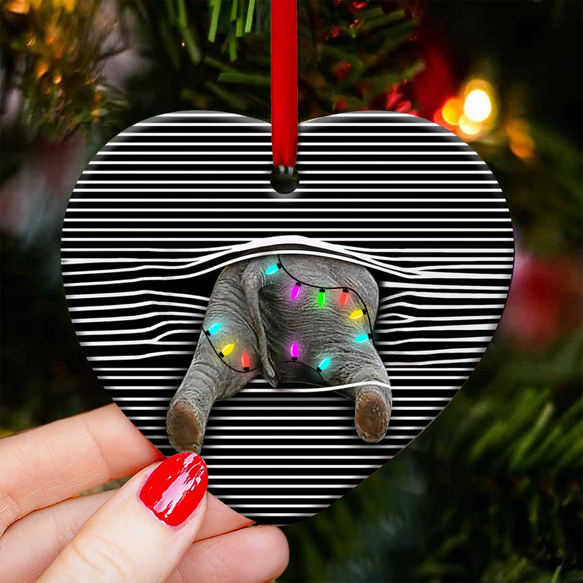Elephant Christmas Style Heart Ornament - Christmas Ornament - Ciaocustom