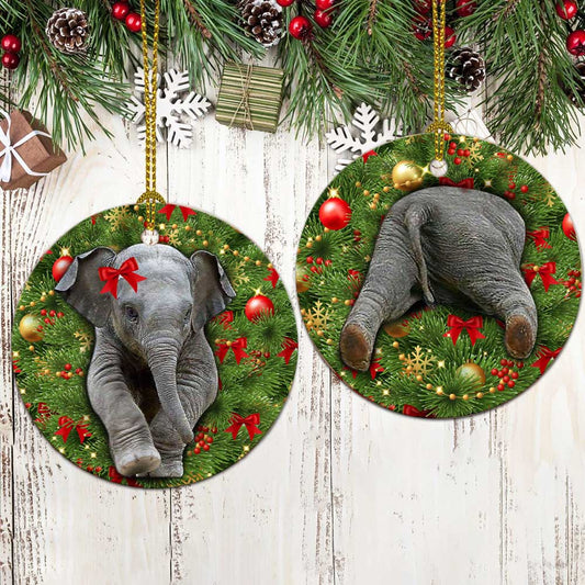 Elephant Christmas Tree Ceramic Circle Ornament - Decorative Ornament - Christmas Ornament