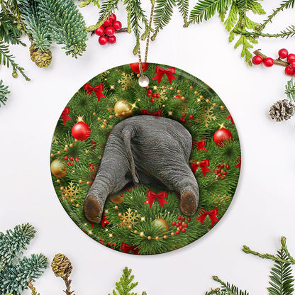 Elephant Christmas Tree Ceramic Circle Ornament - Decorative Ornament - Christmas Ornament