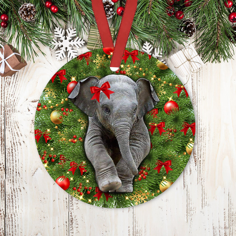 Elephant Christmas Tree Ceramic Circle Ornament - Decorative Ornament - Christmas Ornament