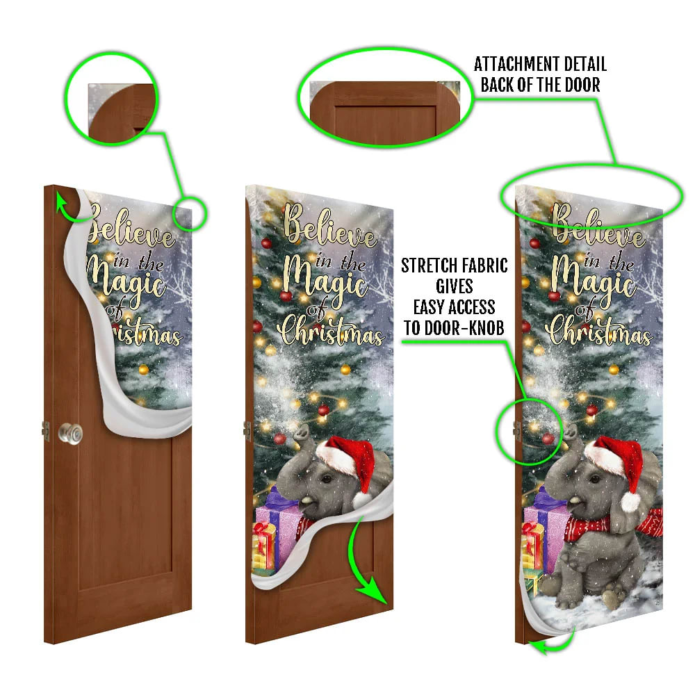 Elephant Door Cover - Believe In The Magic Of Christmas Door Cover - Christmas Outdoor Decoration
