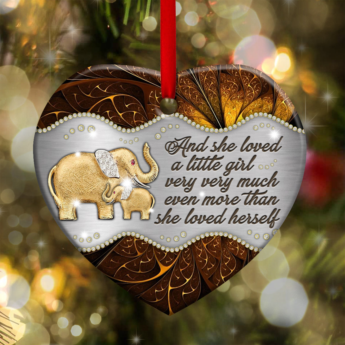 Elephant Gold Jewelry Style Heart Ornament - Christmas Ornament - Ciaocustom
