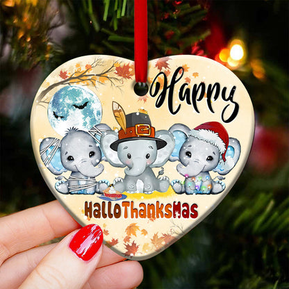 Elephant Happy Hallothanksmas Heart Ceramic Ornament - Christmas Ornament - Christmas Gift