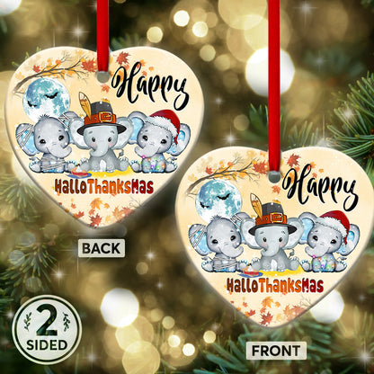 Elephant Happy Hallothanksmas Heart Ceramic Ornament - Christmas Ornament - Christmas Gift