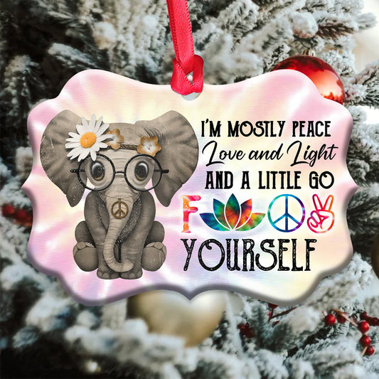 Elephant Hippie Peace Love Light Metal Ornament - Christmas Ornament - Christmas Gift
