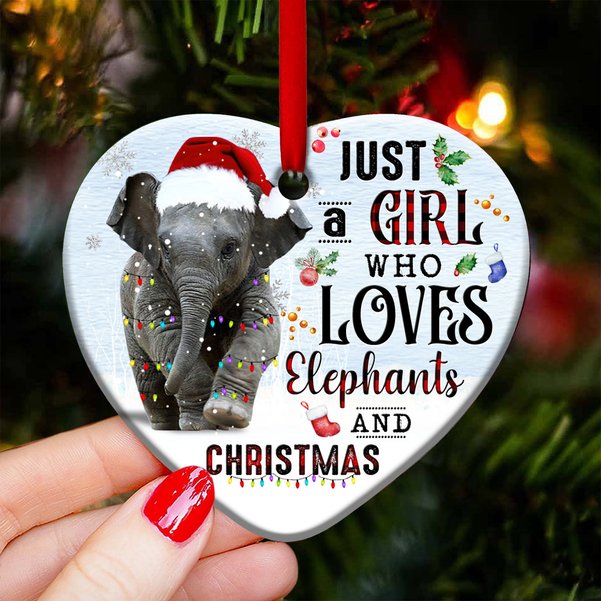 Elephant Just A Girl Who Loves Heart Ceramic Ornament - Christmas Ornament - Christmas Gift