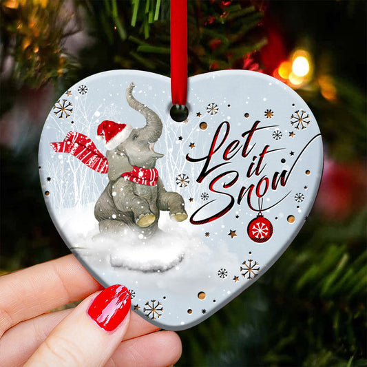 Elephant Let It Snow Heart Ceramic Ornament - Christmas Ornament - Christmas Gift