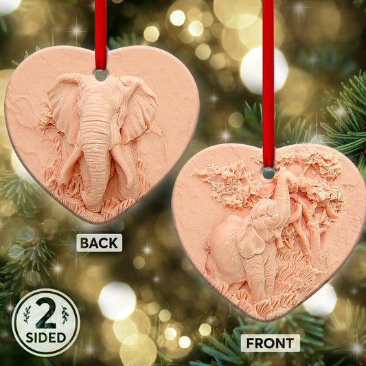 Elephant Silicon Mold Style Heart Ceramic Ornament - Christmas Ornament - Christmas Gift
