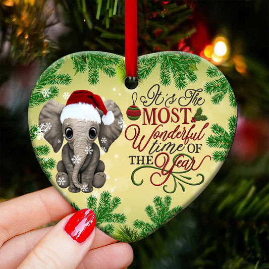 Elephant The Most Wonderful Time Of The Year Heart Ceramic Ornament - Christmas Ornament - Christmas Gift
