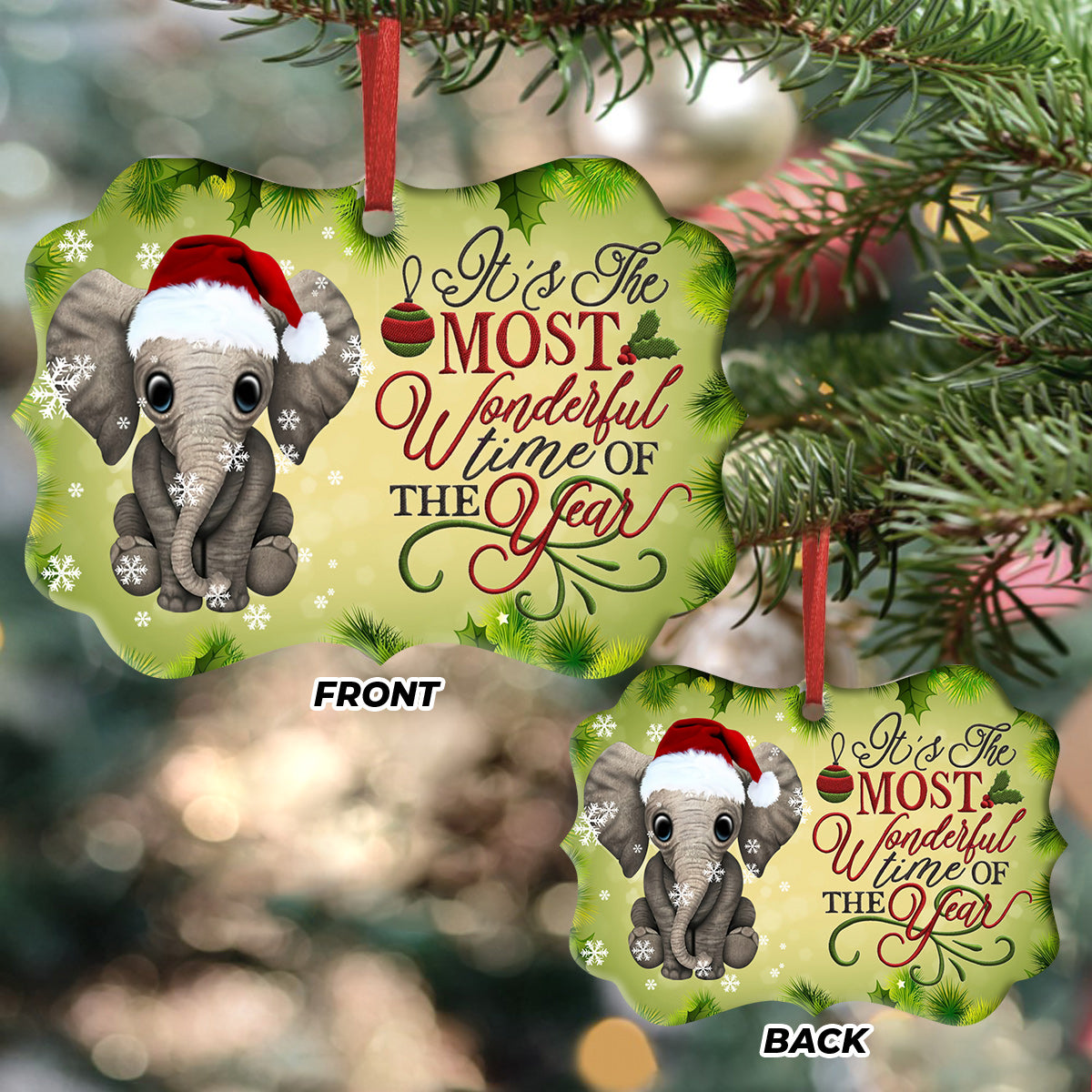 Elephant The Most Wonderful Time Of The Year Metal Ornament - Christmas Ornament - Christmas Gift