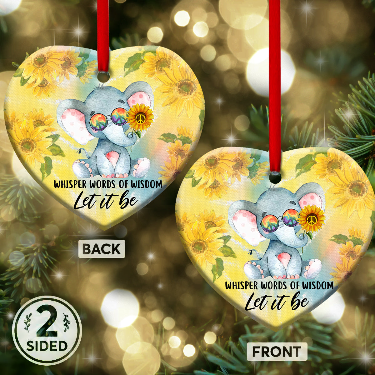 Elephant Whisper Words Of Wisdom Let It Be Heart Ceramic Ornament - Christmas Ornament - Christmas Gift