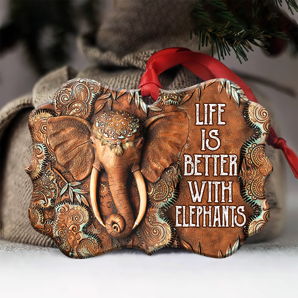 Elephant Wooden Style Metal Ornament - Christmas Ornament - Christmas Gift