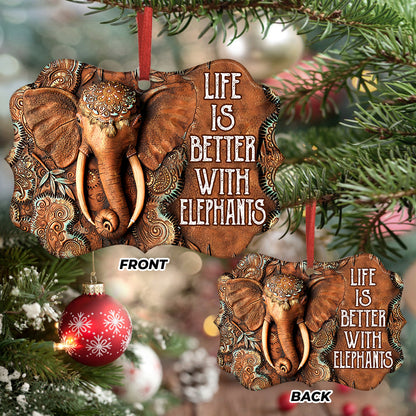 Elephant Wooden Style Metal Ornament - Christmas Ornament - Christmas Gift