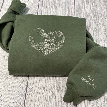 Embroidered Heart With Flowers Sweatshirt, Women's Embroidered Sweatshirts