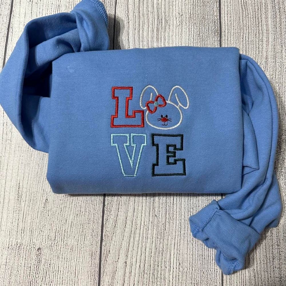 Embroidered Love Bunny Sweatshirt, Women's Embroidered Sweatshirts
