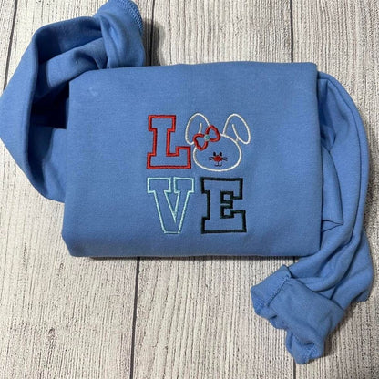 Embroidered Love Bunny Sweatshirt, Women's Embroidered Sweatshirts
