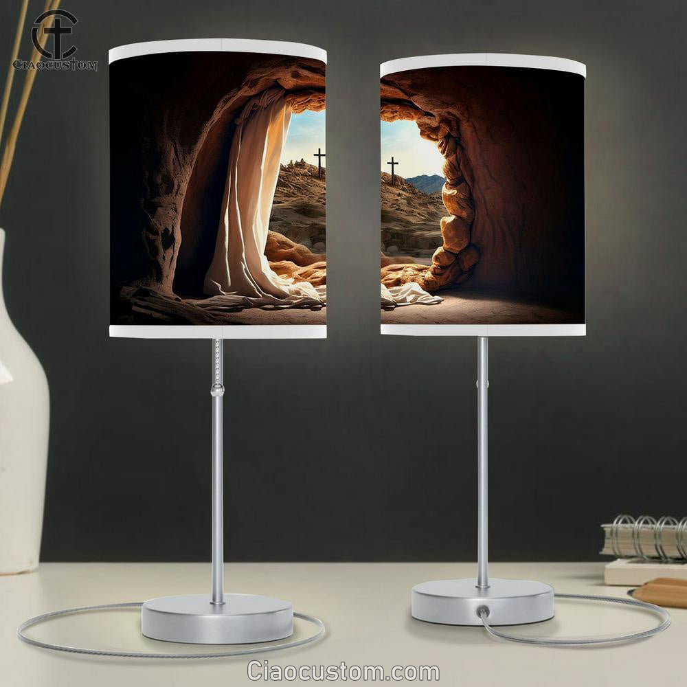 Empty Tomb Cross Sunrise With White Mantle Table Lamp Pictures - Faith Art - Christian Table Lamp For Bedroom Decor