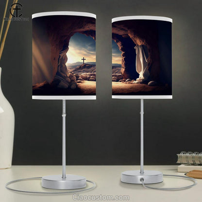 Empty Tomb Cross With White Mantle Table Lamp Pictures - Faith Art - Christian Table Lamp For Bedroom Decor