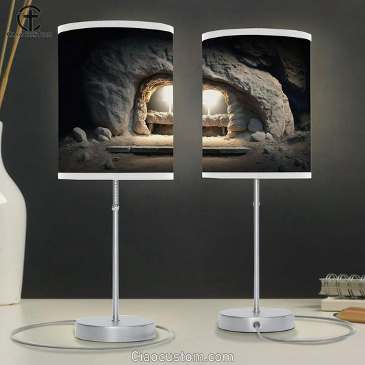 Empty Tomb Resurrection Table Lamp Pictures - Faith Art - Christian Table Lamp For Bedroom Decor