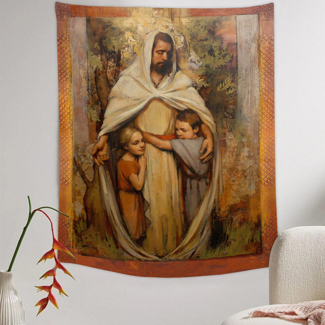 Encircled in His Arms Tapestry - Jesus Picture - Religious Tapestry - Christian Tapestry Wall Hangings
