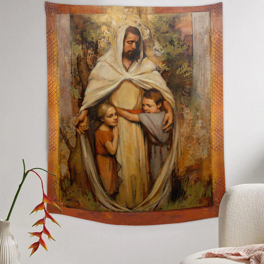Encircled in His Arms Tapestry - Jesus Picture - Religious Tapestry - Christian Tapestry Wall Hangings