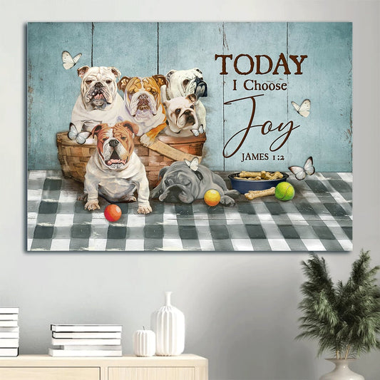 English Bulldog English Bulldog Canvas Basket Butterfly Canvas Gift For English Bulldog Lover Today I Choose Joy Canvas Wall Art - Christian Wall Decor