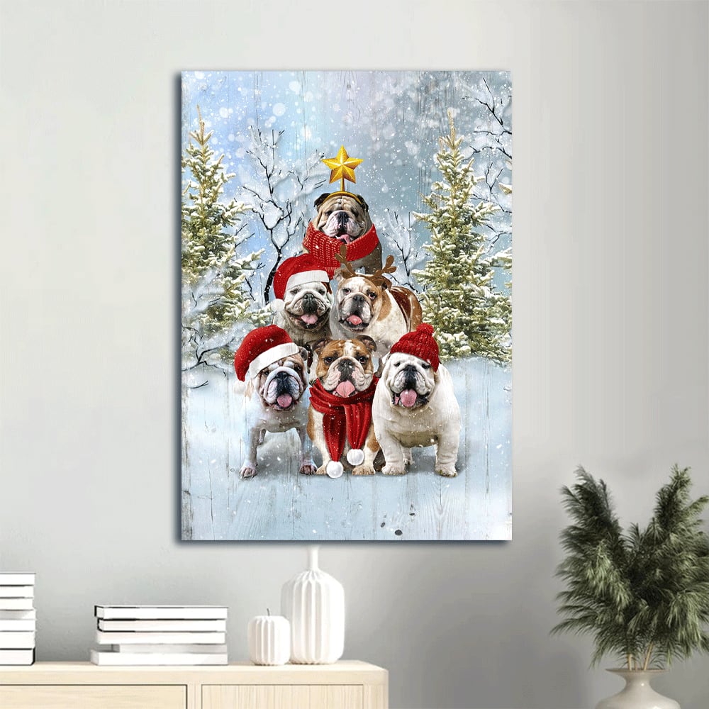 English Bulldog English Bulldog Christmas Tree The Happy Christmas Tree Gift For English Bulldog Dog Lover Canvas Wall Art - Christian Gift