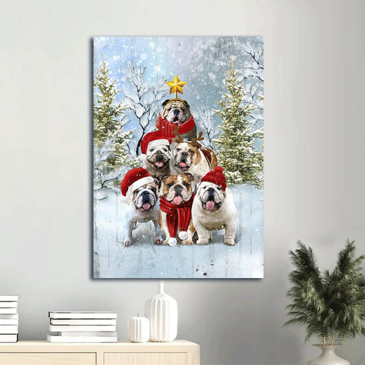 English Bulldog English Bulldog Christmas Tree The Happy Christmas Tree Gift For English Bulldog Dog Lover Canvas Wall Art - Christian Gift